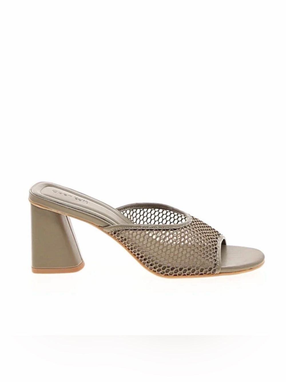 Mesh Open-Toe Mule Heels in Taupe